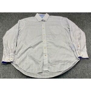 J.McLaughlin Button Down Shirt Mens Medium White Blue Check Excellent 10466